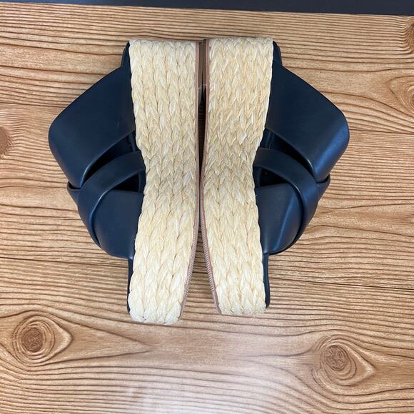 Andre Assous Dark Blue Leather Espadrille Platform Slip On Wedge Sandals 39 EU - Picture 7 of 12